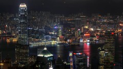City cityscape lights night victoria harbour Hong Kong China