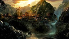 City Mountains sky heroic fantasy digital art landscape
