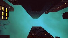 City skyscraper worm's eye view building Turquoise bottom view