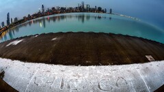cityscape Chicago building skyline dock fisheye lens USA