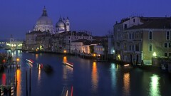 cityscape City night Lake boat lights building venice Italy