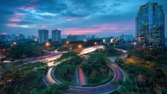 cityscape highway long exposure interchange light trails City