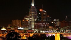 cityscape Nashville USA night lights Bridge