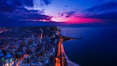 cityscape night Sea Chicago City water beach lake shore drive