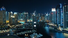 cityscape night skyline lights dubai ports