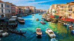 cityscape venice tilt-shift building boat blurred Grand Canal