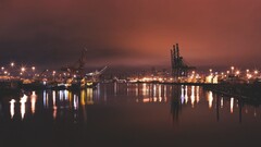 cityscape water ports sky lights Seattle