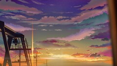 clouds artwork flares sunset power lines utility pole Anime sky