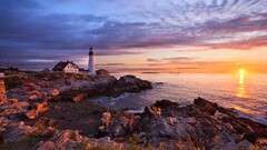 coast sky lighthouse Sea sunlight Portland portland head light
