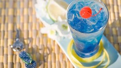 cocktails ice cherries drinking glass drink blue