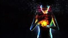 colorful Women digital art fire glowing eyes fantasy girl entity