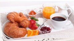 croissants tea food Breakfast strawberries