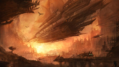 cyberpunk artwork Airships futuristic