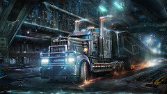 cyberpunk trucks Kenworth futuristic futuristic city artwork