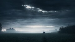 dark loneliness alone nature grass horizon rain sky clouds