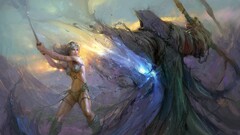 death Life battle artwork grim reaper fantasy art fantasy girl