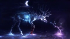 deer crescent moon glowing Animals artwork night ripples antlers