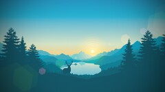 deer Trees Lake Mountains artwork digital art Firewatch cyan