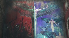 demon Heaven & Hell graffiti wall wings halo