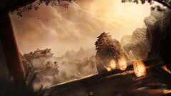 Desktopography digital art Mountains Chinese architecture temple