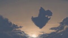 digital art floating island fantasy art sky