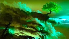 digital art nature lava fantasy art smoke landscape Trees Green