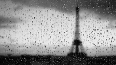Eiffel Tower water drops water on glass Paris gray gloomy France