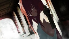 elfen lied Anime anime girls pink hair red eyes gun Nyu