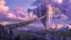 fantasy art artwork digital art chains waterfall forest clouds