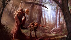 fantasy art drawing Trees forest old people grim reaper scythe