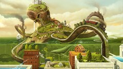 fantasy art surreal octopus whale artwork castle split-view fish