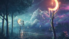 fantasy art sylar moonlight clouds artwork moon Trees