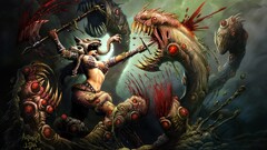 Fighting hydra Women fantasy art creature 2008 (Year)