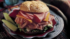 food Breakfast sandwich ham pickles cheese lettuce