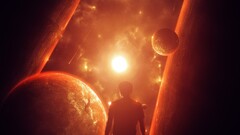 galaxy planet lights clouds universe Earth Men sun sunlight red