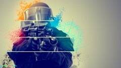 GIGN machine gun blurred motion blur colorful cyan
