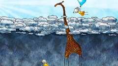 Giraffes Animals artwork balloon vladstudio rain