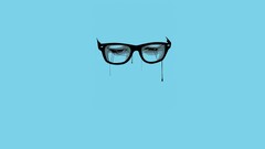 glasses artwork Minimalism face eyes cyan sad cyan background