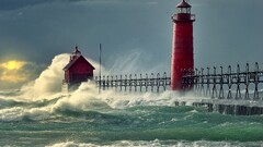 Grand Haven mi Sea storm water lighthouse