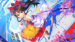 hakurei reimu brunette red eyes apron touhou ribbon tie ponytail