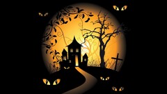 Halloween vector art black background Haunted Mansion graveyards