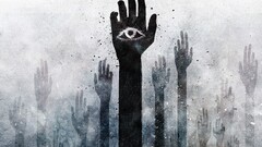 hands Alex Cherry eyes monochrome artwork Hamsa