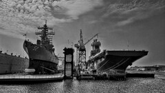 Harbor aircraft carrier vehicle monochrome