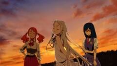 honma meiko anime girls sky closed eyes Anime women trio redhead