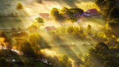 House bird's-eye view sun rays yellow idyllic