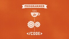 html code coffee programmers Minimalism orange background