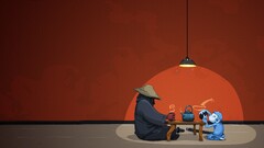 humor artwork Lamp monkey hat on the floor sitting flies wall