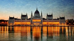 hungary budapest reflection Hungarian Parliament Building