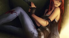 hurt redhead gun blood blue eyes artwork Women girls with guns