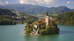 Island lake bled Slovenia Church